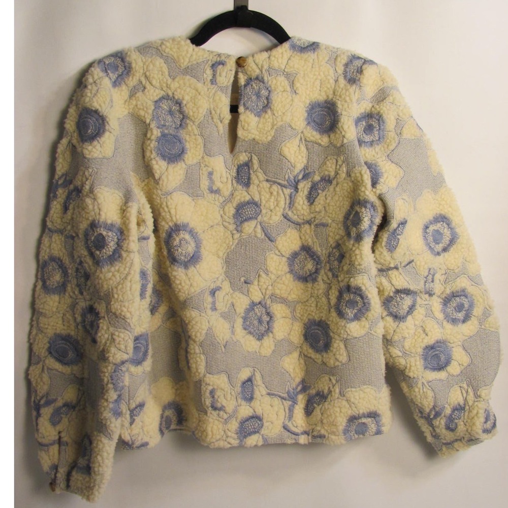 Sezane Paris Winter Floral Stitched Design Blue Cream - Picture 2 of 13